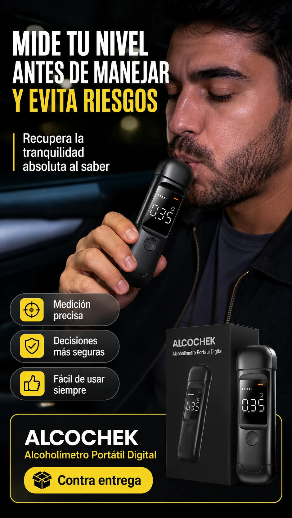 ALCOCHEK Alcoholímetro Portátil Digital