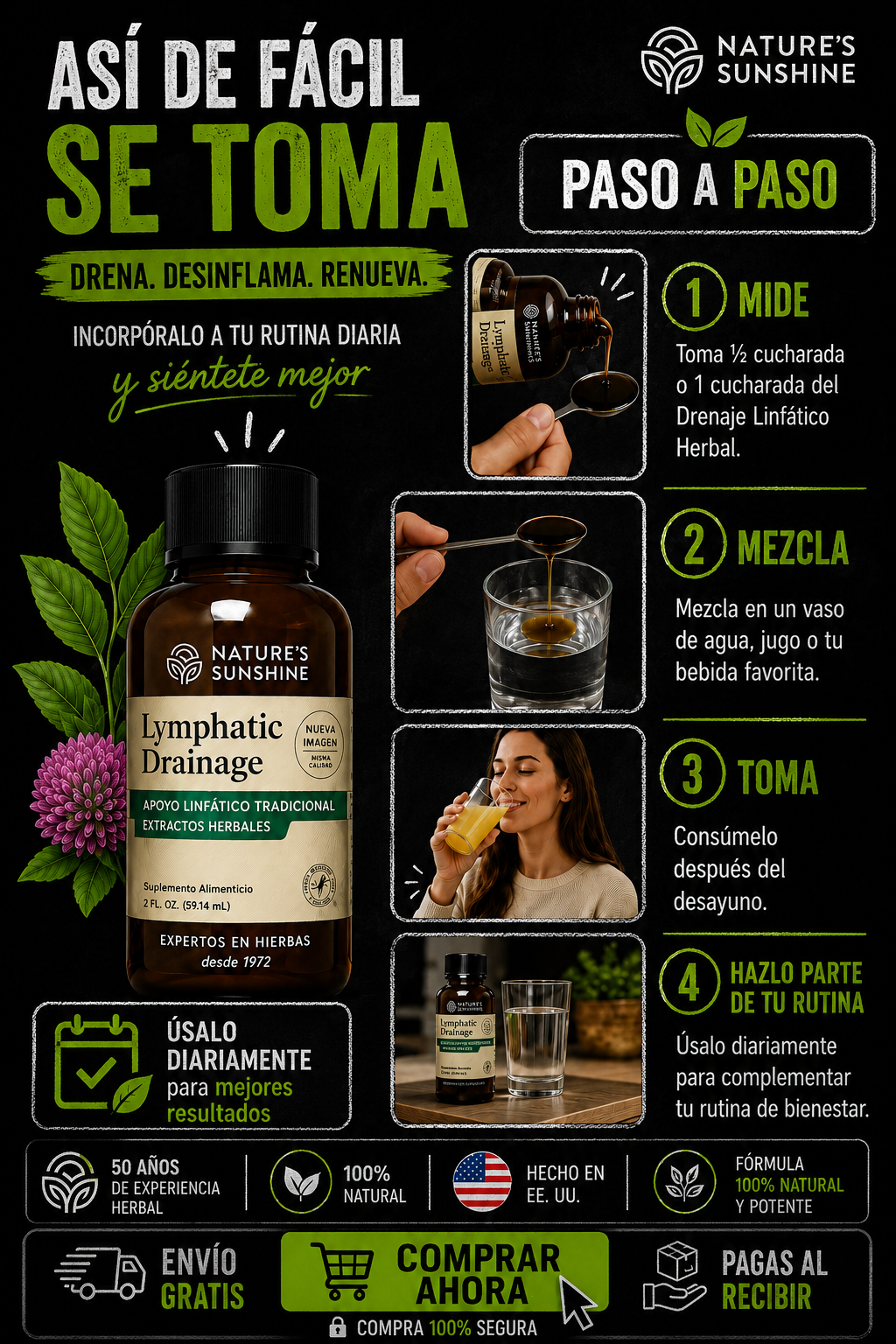 🌿 Nature’s Sunshine Drenaje Linfático Herbal Líquido