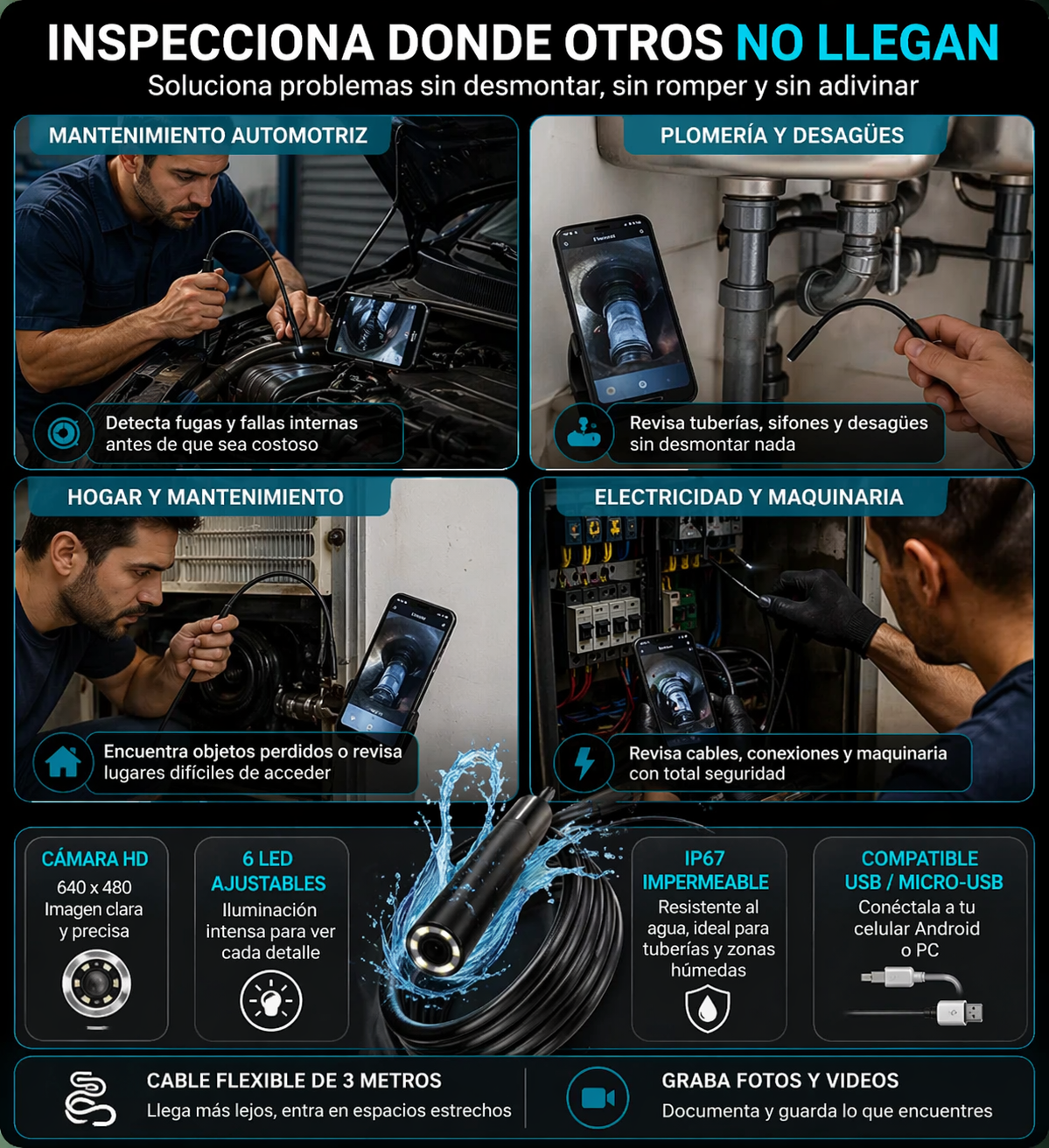 Cámara de Inspección para Celular – Acceso Total
