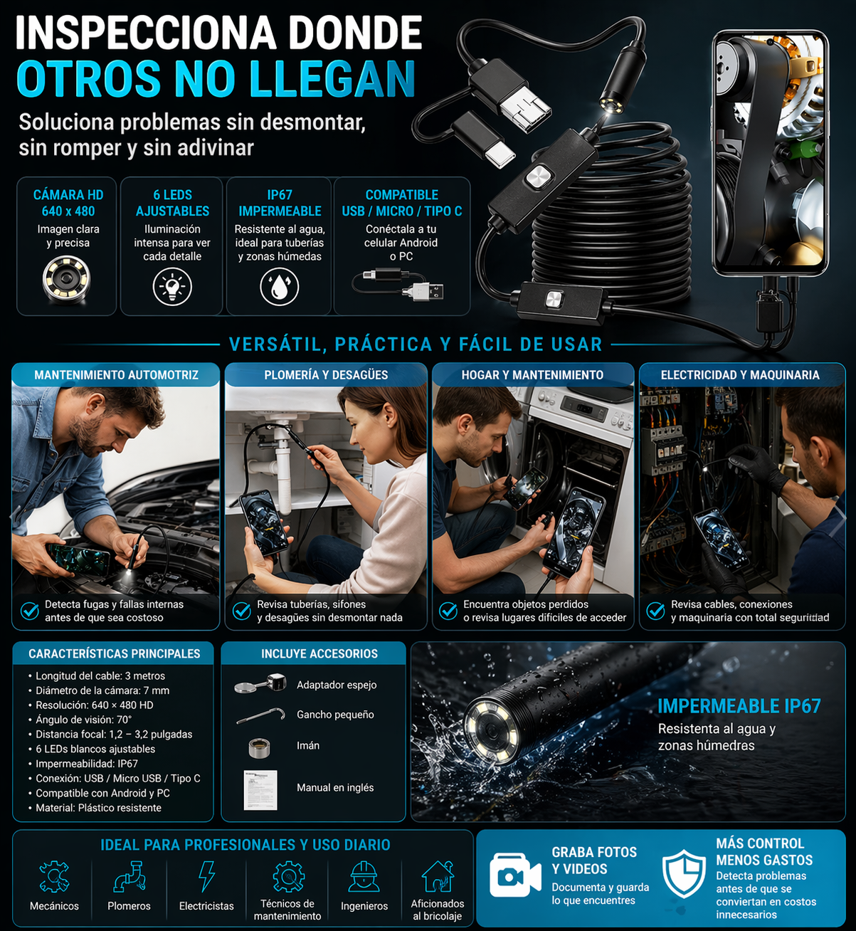 Cámara de Inspección para Celular – Acceso Total