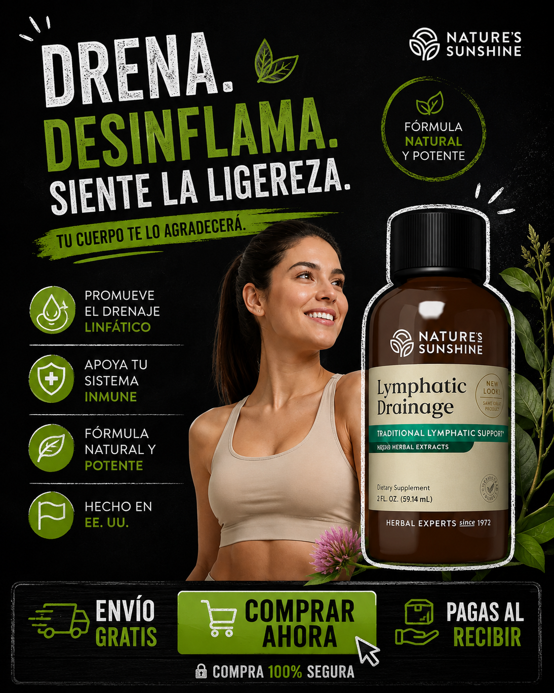 🌿 Nature’s Sunshine Drenaje Linfático Herbal Líquido