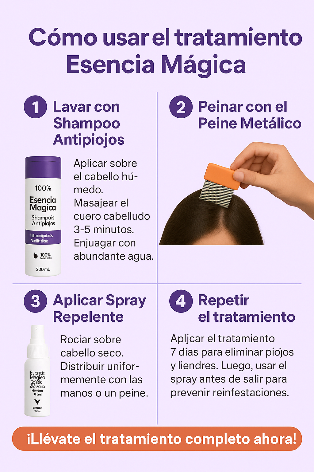 Esencia Mágica – Kit Antipiojos Natural + Spray Repelente + Peine Inoxidable